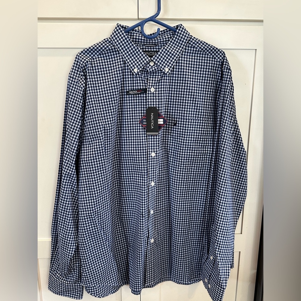 Nautica xxl blue & white checkered button down, men’s classic fit